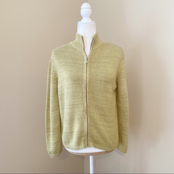 Bryn Walker Zip Front Green Cotton Cardigan - S - Picture 1 of 10